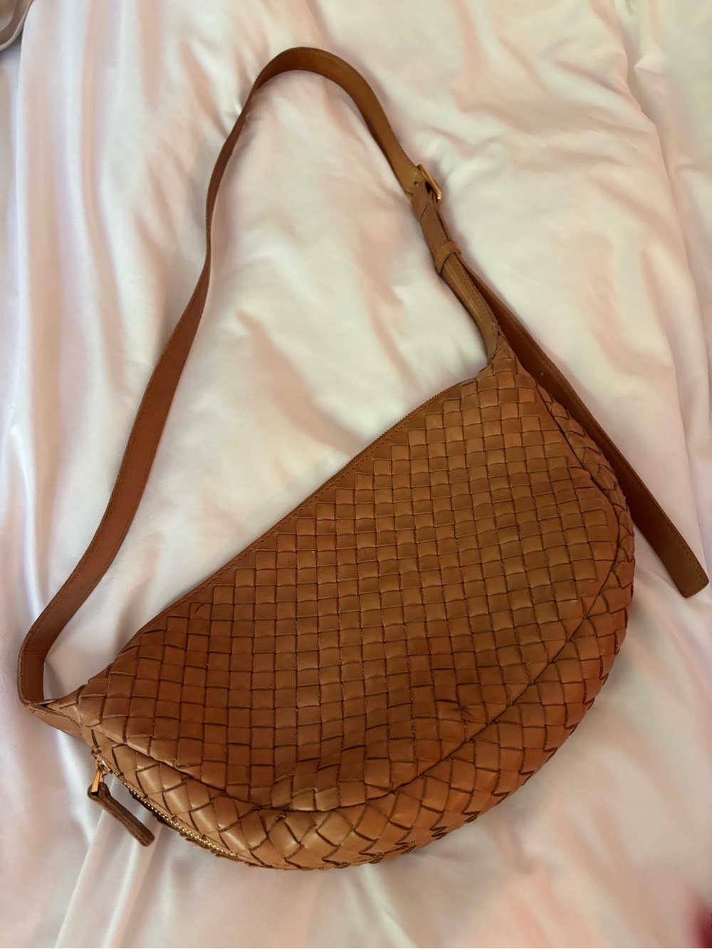 Woven Crossbody Saddle Bag in Brown